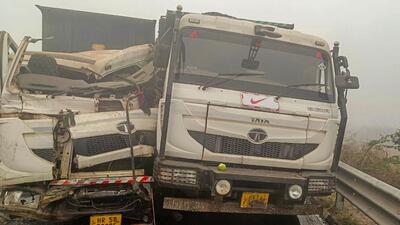 Mangled remains of the vehicles involved in the pile-up on Monday. (HT Photo)