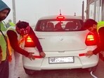 A special drive to paste retro-reflective tapes on vehicles passing through toll plazas. (Sourced) A special drive to paste retro-reflective tapes on vehicles passing through toll plazas. (Sourced)
