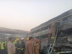 Fire tenders dousing the fire that engulfed several vehicles on Yamuna Expressway pile-up on December 16. (Sourced)
