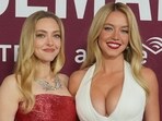 Amanda Seyfried, left, and Sydney Sweeney arrive at the premiere of 