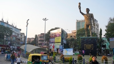 A statue of Argentine soccer star Lionel Messi, remotely unveiled by Messi, stands at Lake Town, in Kolkata. (AP) A statue of Argentine soccer star Lionel Messi, remotely unveiled by Messi, stands at Lake Town, in Kolkata. (AP)
