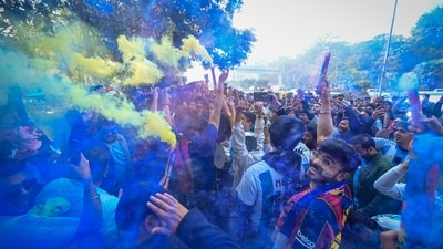 Fans of Lionel Messi, Argentine footballer celebrates ahead of GOAT India Tour at Arun Jaitley Stadium in New Delhi, on Monday, December 15, 2025. (Sanchit Khanna/ Hindustan Times) Fans of Lionel Messi, Argentine footballer celebrates ahead of GOAT India Tour at Arun Jaitley Stadium in New Delhi, on Monday, December 15, 2025. (Sanchit Khanna/ Hindustan Times)
