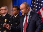 Dan Bongino, deputy director of the Federal Bureau of Investigation (FBI), during a news conference at the Department of Justice