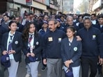 Himachal Pradesh chief minister Sukhvinder Singh Sukhu leading an anti-drug walkathon in Hamirpur on Tuesday. (HT photo) Himachal Pradesh chief minister Sukhvinder Singh Sukhu leading an anti-drug walkathon in Hamirpur on Tuesday. (HT photo)