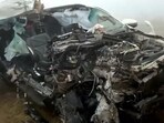 Only one person, Avneesh Kushal, 26, from Kanpur, survived the crash near kilometre 241. (HT Photos)