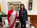 Union Finance Nirmala Sitharaman with former deputy managing director of International Monetary Fund Gita Gopinath during a meeting, at Parliament House