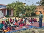 Villagers sit in protest at Kanda in Palamau on Wednesday (HT PHOTO)