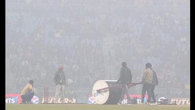 Ground staff members ahead of the fourth T20 International cricket match of a series between India and South Africa, at Ekana Cricket Stadium in Lucknow on Wednesday. (PTI Photo)