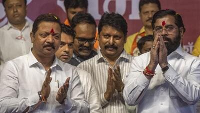 Mangesh Kudalkar (left) is part of the Shiv Sena led by Eknath Shinde (right) (Hindustan Times) Mangesh Kudalkar (left) is part of the Shiv Sena led by Eknath Shinde (right) (Hindustan Times)