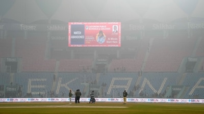 A display with "Match Abandoned" written on it. (PTI)