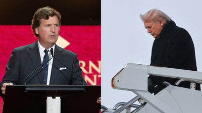 Tucker Carlson and Donald Trump. (Bloomberg and Reuters) Tucker Carlson and Donald Trump. (Bloomberg and Reuters)