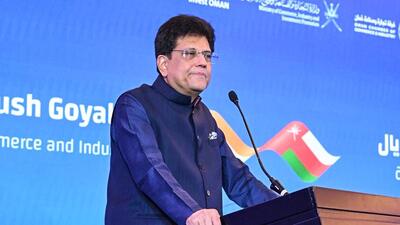 Union minister Piyush Goyal addresses the India-Oman Business Forum in Muscat on Wednesday. (@PiyushGoyal X)