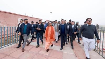 Uttar Pradesh chief minister Yogi Adityanath during an inspection at the Rashtra Prerna Sthal site in Lucknow on Wednesday. (HT) Uttar Pradesh chief minister Yogi Adityanath during an inspection at the Rashtra Prerna Sthal site in Lucknow on Wednesday. (HT)