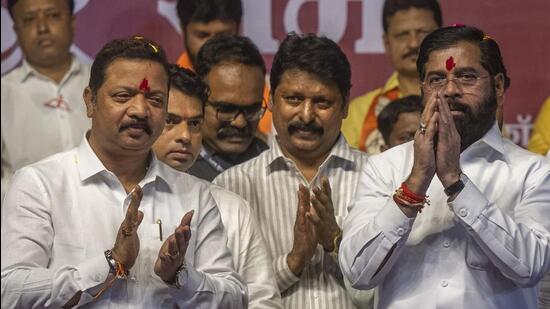 Mangesh Kudalkar (left) is part of the Shiv Sena led by Eknath Shinde (right) (Hindustan Times)
