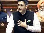 Aam Aadmi Party (AAP) MP Raghav Chadha speaks in the Rajya Sabha during the winter session of Parliament. 