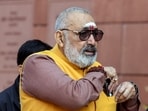 Union Minister Giriraj Singh arrives for the ongoing Winter Session at Parliament premises, in New Delhi on Thursday. (ANI Photo/Rahul Singh)