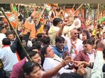 Congress party workers clashed with the Bharatiya Janata Party (BJP) counterparts on Thursday in Sakchi (HT Photo) Congress party workers clashed with the Bharatiya Janata Party (BJP) counterparts on Thursday in Sakchi (HT Photo)