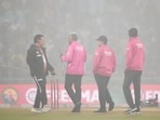 Umpires ahead of the fourth T20 International cricket match of a series between India and South Africa, at Ekana Cricket Stadium in Lucknow Umpires ahead of the fourth T20 International cricket match of a series between India and South Africa, at Ekana Cricket Stadium in Lucknow