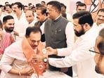 The defectors included MK Madhavi, four-time corporator from Airoli, who was welcomes into the Shiv Sena by Dy CM Eknath Shinde and transport minister Pratap Sarnaik. (Photo by Bachchan Kumar/ HT PHOTO) (HT PHOTO) The defectors included MK Madhavi, four-time corporator from Airoli, who was welcomes into the Shiv Sena by Dy CM Eknath Shinde and transport minister Pratap Sarnaik. (Photo by Bachchan Kumar/ HT PHOTO) (HT PHOTO)