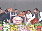 UP CM Yogi Adityanath at Bateshwar on the occasion of the 99th birth anniversary of Atal Behari Vajpayee on Dec 25, 2023 (HT file)