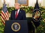 US President Donald Trump addresses the nation from the Diplomatic Reception Room of the White House in Washington, DC, on December 17, 2025. US President Donald Trump addresses the nation from the Diplomatic Reception Room of the White House in Washington, DC, on December 17, 2025.
