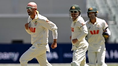 A message sent loud and clear by Nathan Lyon. After being dropped in Brisbane, Lyon came back in and struck twice in his very first over – removing Ollie Pope and Ben Duckett to leave England reeling at 42/3 in no time.&nbsp; (AFP)