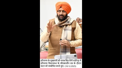 Haryana chief minister Nayab Singh Saini during the winter session in Chandigarh on Thursday. (HT Photo) Haryana chief minister Nayab Singh Saini during the winter session in Chandigarh on Thursday. (HT Photo)