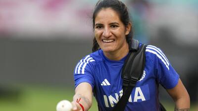 India's pace bowler Renuka Singh Thakur during a training session in Navi Mumbai. (PTI)