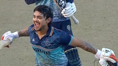 Ishan Kishan after his century in the SMAT final. (X images) Ishan Kishan after his century in the SMAT final. (X images)