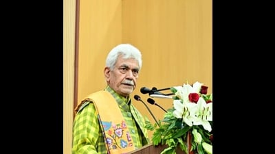 Lieutenant governor Manoj Sinha on Thursday emphasized upon the need for coordinated action against terrorists, enablers and ideologues to eradicate the terror ecosystem from Jammu and Kashmir. (HT Photo)