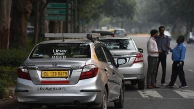 New Delhi, India - Nov. 11, 2019: Taxi cabs operated by app based aggregators seen parked on the road, in New Delhi, India, on Monday, November 11, 2019. (Photo by Vipin Kumar/ Hindustan Times) **To go with story by Ashish Mishra** (Vipin Kumar/HT PHOTO)