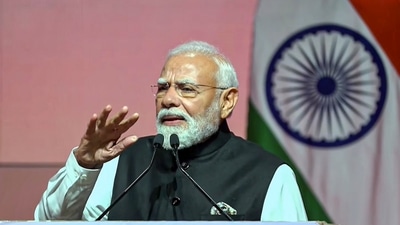 Prime Minister Narendra Modi addresses members of the Indian community during a diaspora event, in Muscat, Oman. (@pmoindia) Prime Minister Narendra Modi addresses members of the Indian community during a diaspora event, in Muscat, Oman. (@pmoindia)