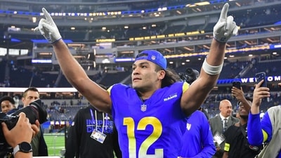 Los Angeles Rams wide receiver Puka Nacua (12) celebrates after defeating the Detroit Lions at SoFi Stadium (IMAGN IMAGES via Reuters Connect)