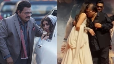 Rakesh Bedi played Jameel Jamali, while Sara Arjun played his daughter Jameel Jamali in Dhurandhar. A moment between them at the teaser launch is being questioned online. Rakesh Bedi played Jameel Jamali, while Sara Arjun played his daughter Jameel Jamali in Dhurandhar. A moment between them at the teaser launch is being questioned online.