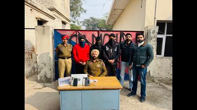 The three accused in police custody. (HT Photo) The three accused in police custody. (HT Photo)