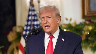 Donald Trump addresses the nation from the Diplomatic Reception Room of the White House. (AFP) Donald Trump addresses the nation from the Diplomatic Reception Room of the White House. (AFP)