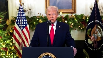 President Donald Trump delivers an address to the nation from the Diplomatic Reception Room of the White House, in Washington, D.C., U.S., Wednesday. (via REUTERS)