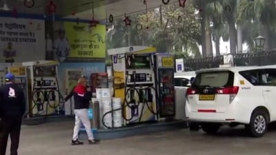 At several fuel stations, vehicles were seen queued up for pollution certificate checks. (Screengrab from ANI video)