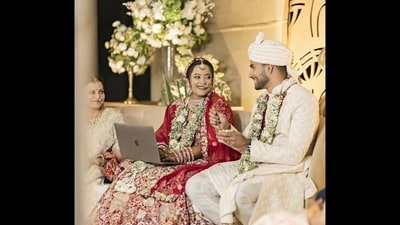 The bride reacted to a comment questioning her priorities and workplace culture. (X/@meh_agarwal)