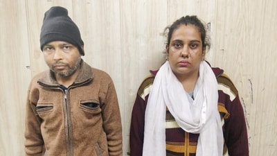 Tenants Ajay Gupta (L), Akriti Gupta (R) who have been detained in connection with the murder (Sakib Ali/Hindustan Times) Tenants Ajay Gupta (L), Akriti Gupta (R) who have been detained in connection with the murder (Sakib Ali/Hindustan Times)