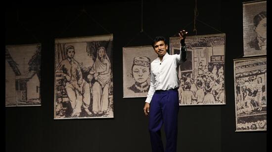 A play, ‘Mohan ka Masala’, which brought to life the world of Mohandas Karamchand Gandhi, was staged by Pratik Gandhi. (Deepak Gupta/HT Photo)