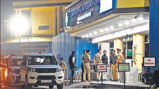 Mumbai, India. Dec 18, 2025 - The Nashik police arrived at Lilavati Hospital to arrest NCP MLA and Minister Manikrao Kokate, who is currently admitted to the hospital. Manikrao Kokate was convicted in a 1995 cheating and forgery case. Nashik session court, which issued the arrest warrant. Mumbai, India. Dec 18, 2025. (Photo by Raju Shinde/HT Photo) (Raju Shinde)