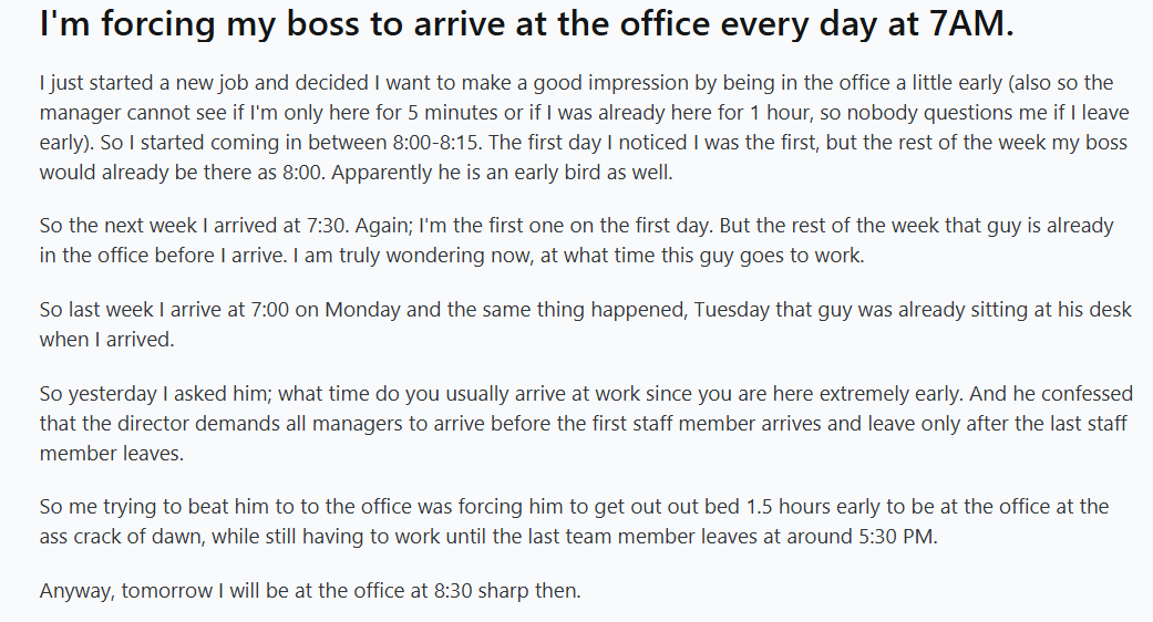 A Reddit post by a new hire. (Reddit) A Reddit post by a new hire. (Reddit)