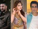 File photo of Yuvraj Singh, Urvashi Rautela and Sonu Sood. File photo of Yuvraj Singh, Urvashi Rautela and Sonu Sood.