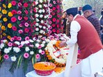 Uttarakhand Chief Minister Pushkar Singh Dhami lays a wreath at the Shaheed Memorial during Vijay Diwas commemorations in Dehradun. Uttarakhand Chief Minister Pushkar Singh Dhami lays a wreath at the Shaheed Memorial during Vijay Diwas commemorations in Dehradun.