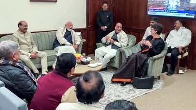 The meeting took place in Om Birla's chamber in Parliament House. (ANI Video Grab ) The meeting took place in Om Birla's chamber in Parliament House. (ANI Video Grab )