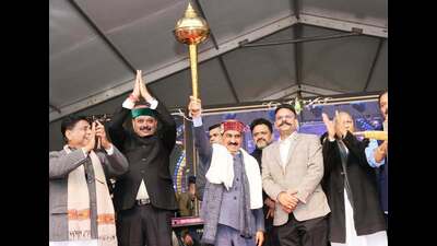 Chief minister Sukhvinder Singh Sukhu during the closing ceremony of Indora Utsav in Kangra on Friday. (Deepak Sansta) Chief minister Sukhvinder Singh Sukhu during the closing ceremony of Indora Utsav in Kangra on Friday. (Deepak Sansta)