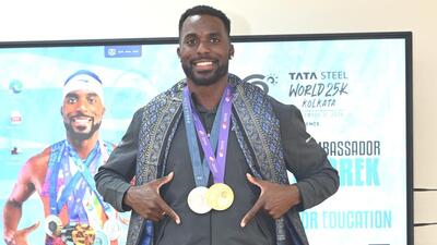 Kenny Bednarek in Kolkata on Friday. (HT) Kenny Bednarek in Kolkata on Friday. (HT)
