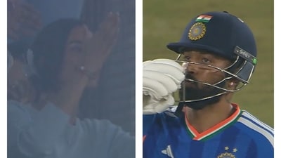 Hardik Pandya and Mahieka Sharma's PDA moment stole the show (Screengrab) Hardik Pandya and Mahieka Sharma's PDA moment stole the show (Screengrab)