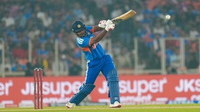 Sanju Samson plays a shot (PTI)